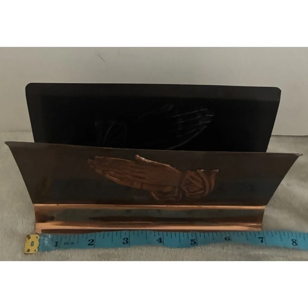 Vintage Copper Craft Napkin Holder Mail Letter  Praying Hands 7x4